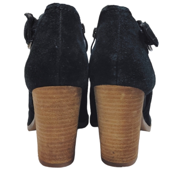 Franco Fortini Black Suede Stacked Heel Ankle Booties Women's Size 8.5 - Picture 4 of 9